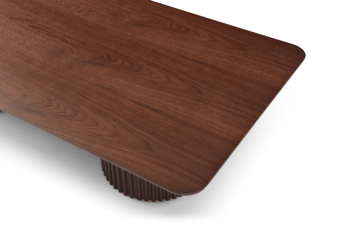 Lantine Coffee Table - Double Pedestal - Walnut & Brass