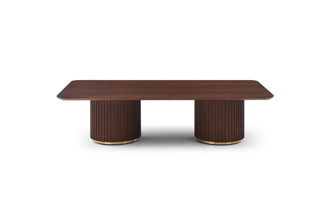 Lantine Coffee Table - Double Pedestal - Walnut & Brass