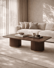 Lantine Coffee Table - Double Pedestal - Walnut & Brass