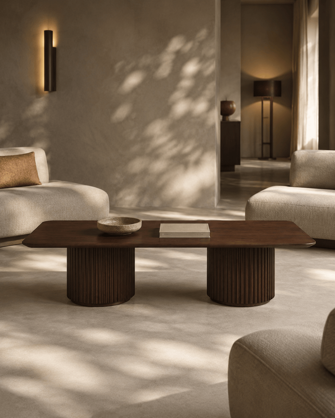 Lantine Coffee Table - Double Pedestal - Walnut