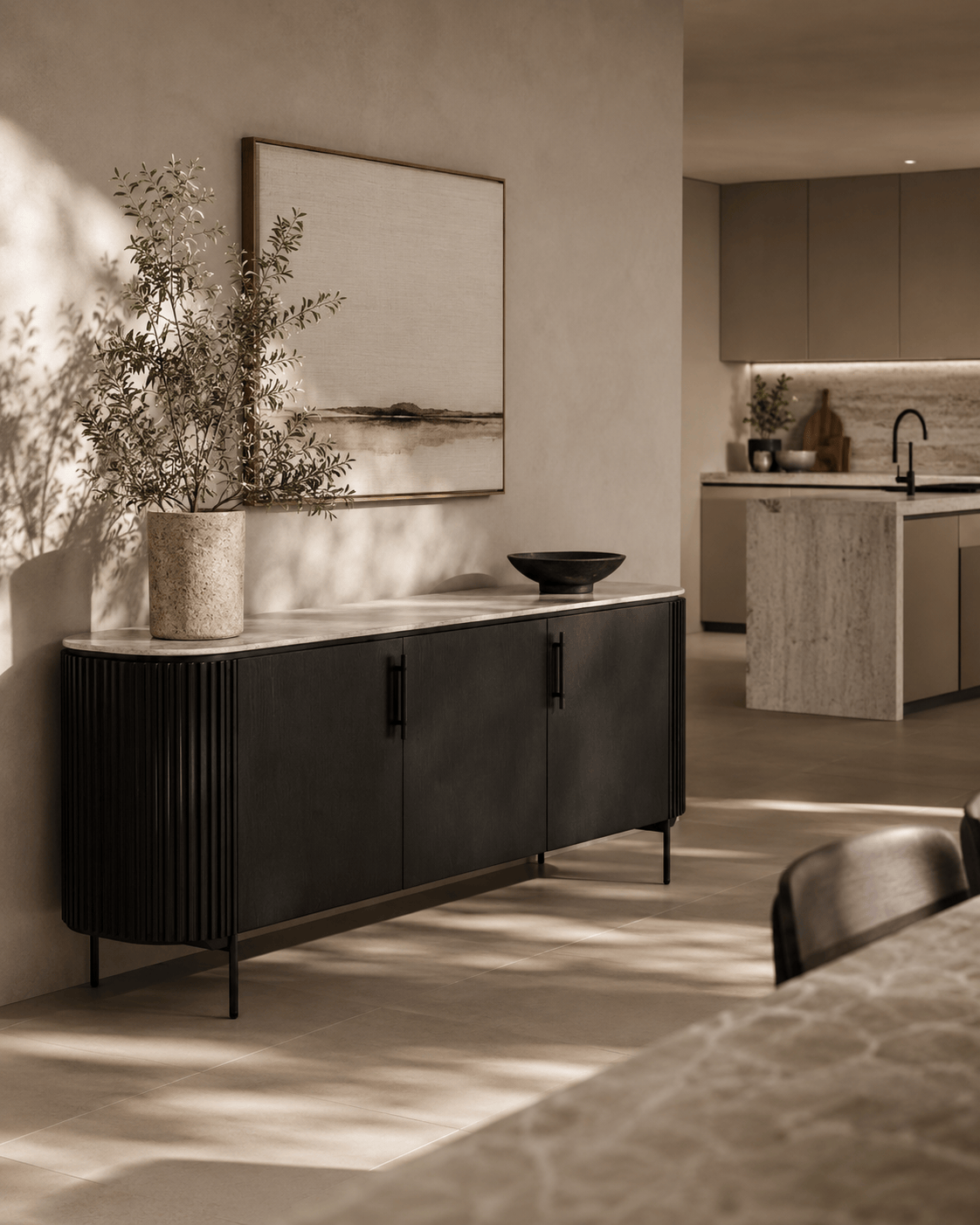 Lantine Marble Buffet - Black Oak
