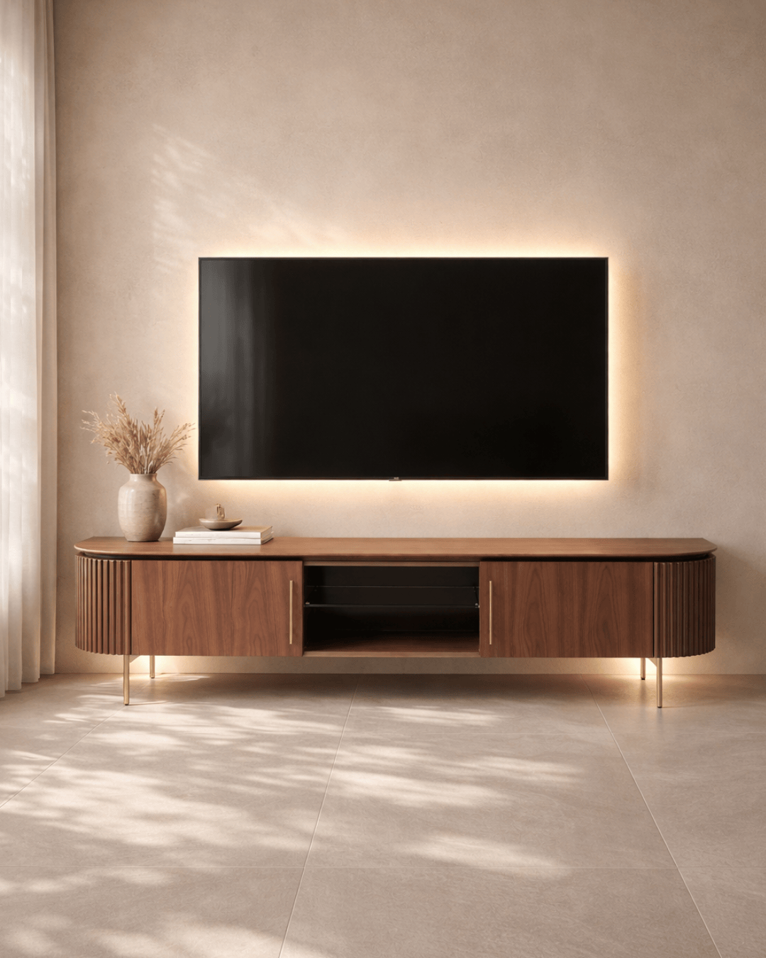 Lantine TV Unit - Walnut & Brass