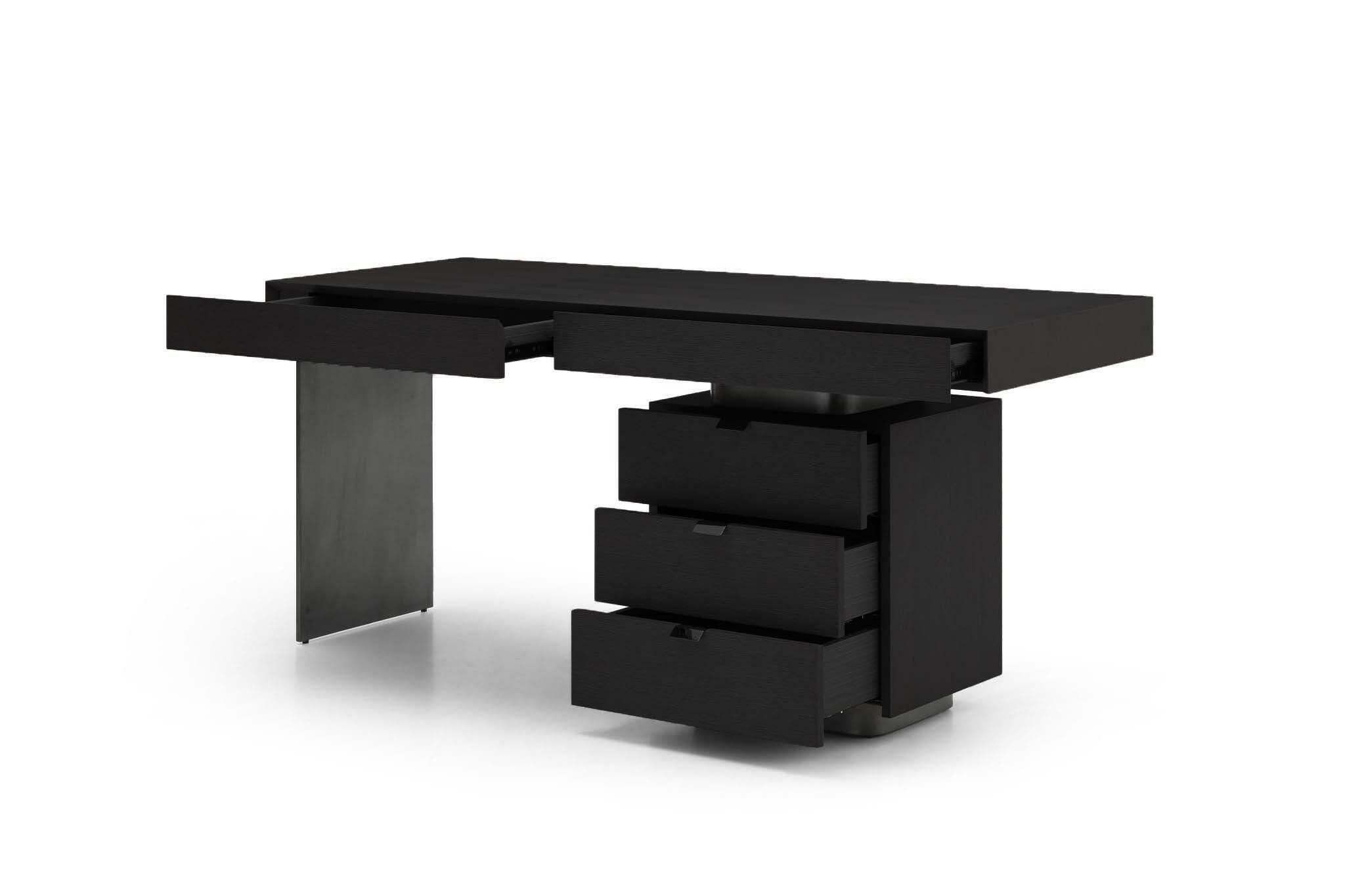 Oston Office Desk - Smoke Oak - Right Hand Drawers