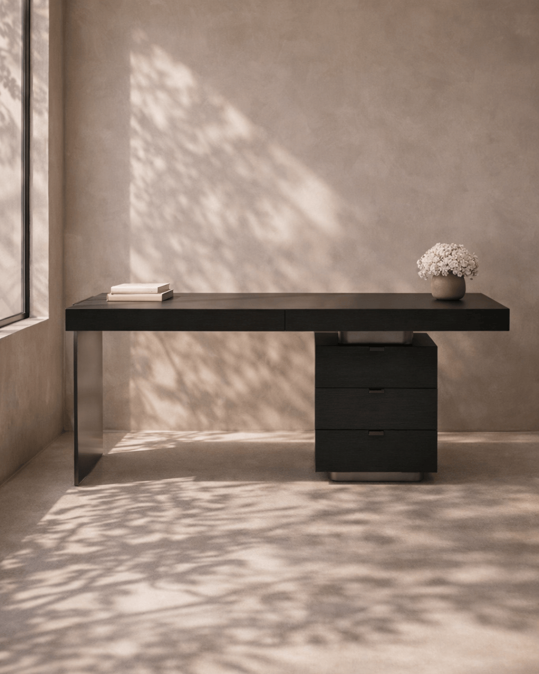 Oston Office Desk - Smoke Oak - Right Hand Drawers