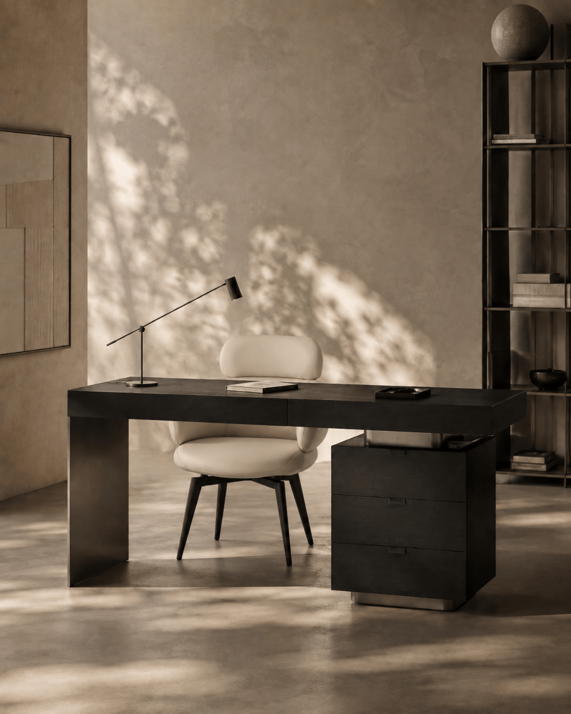 Oston Office Desk - Smoke Oak - Right Hand Drawers