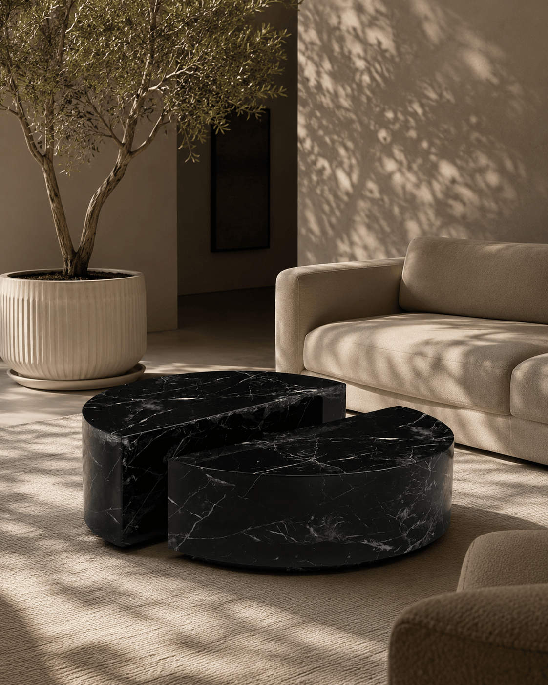 Titan Black Marble 2 Piece Coffee Table