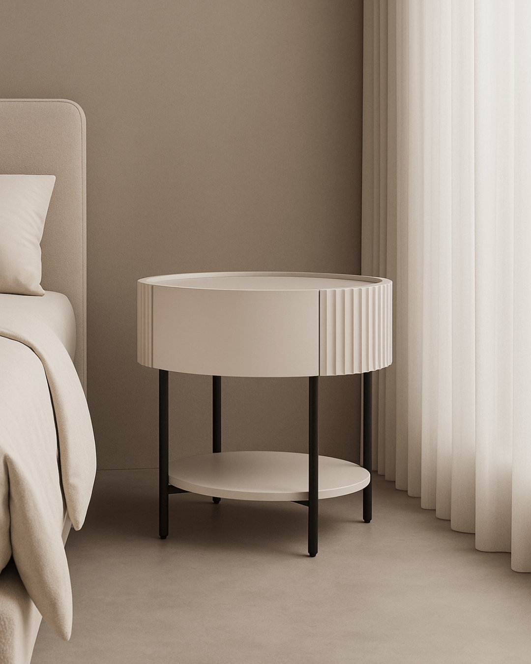 Avola Bedside Table - Matte Beige