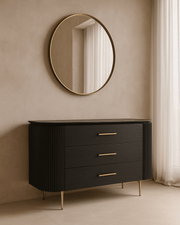 Lantine 3 Drawer Dresser - Black Oak & Brass