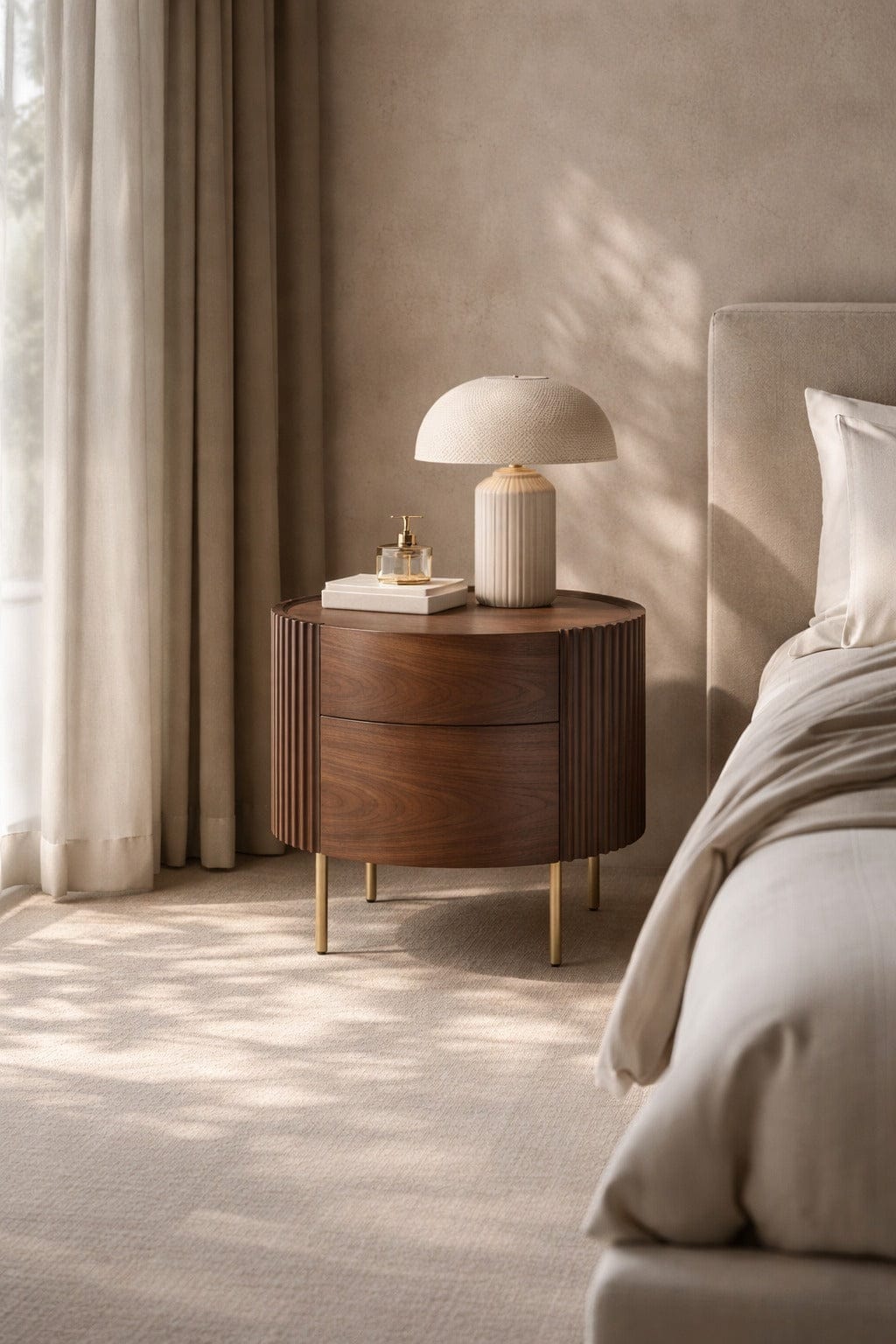 Lantine Bedside Table - Walnut & Brass