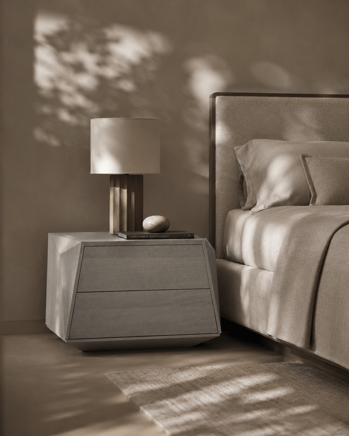 Madon Wide Bedside Table 700mm - Dark Grey Oak