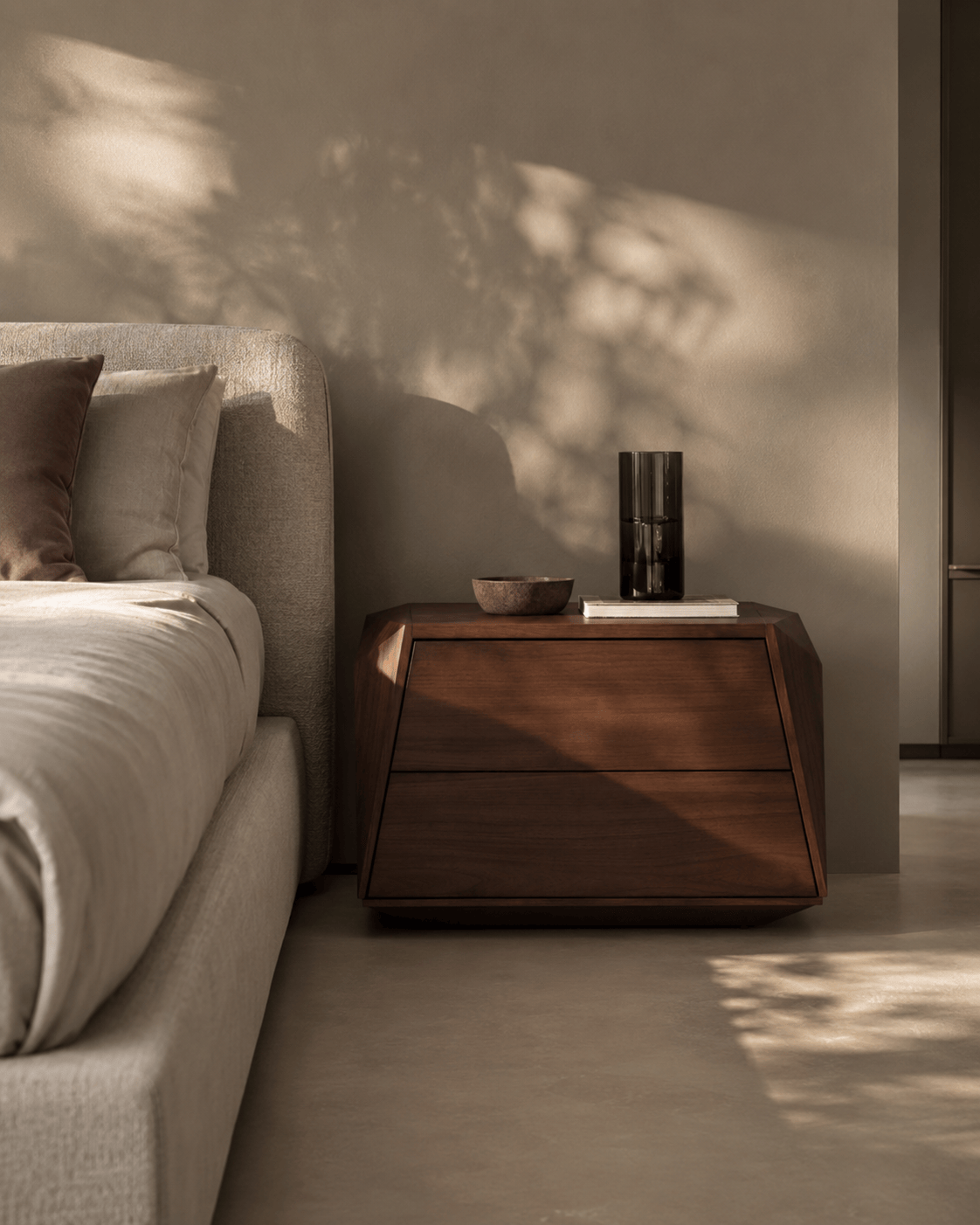 Madon Wide Bedside Table 700mm - Walnut