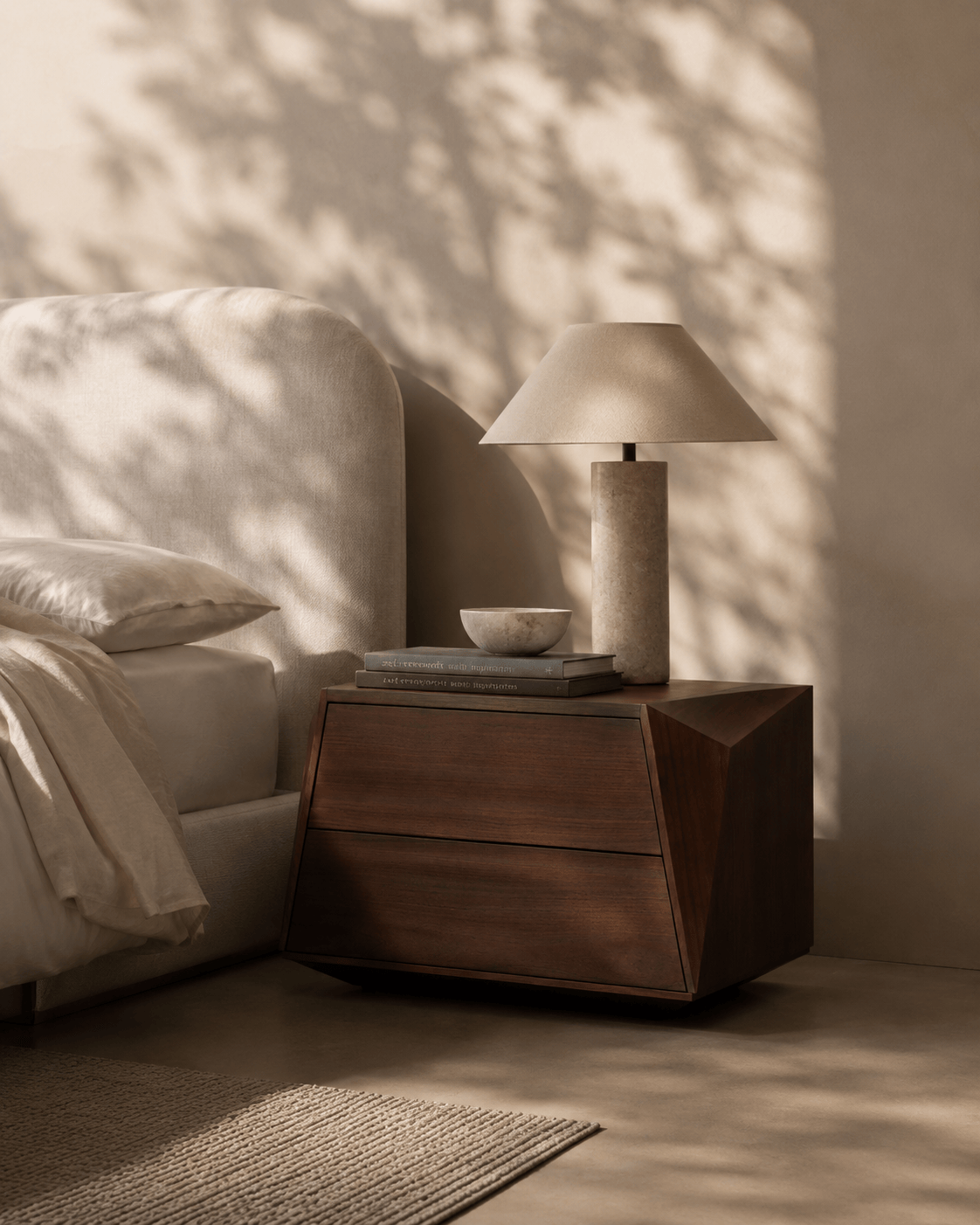 Madon Wide Bedside Table 700mm - Walnut