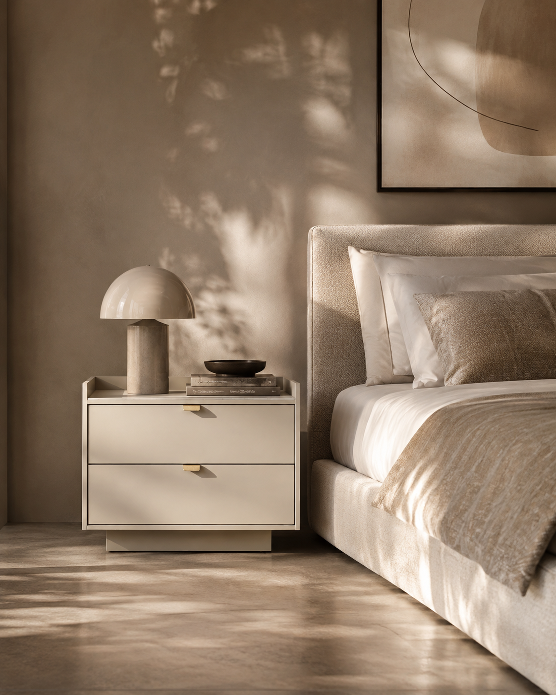 Saviour Bedside Table - White Ceramic Marble & Beige