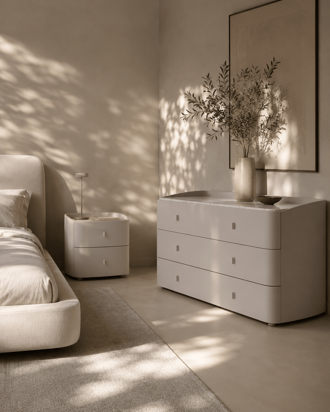 Tommy Franks - Vertu Bedside Table - Matte Beige