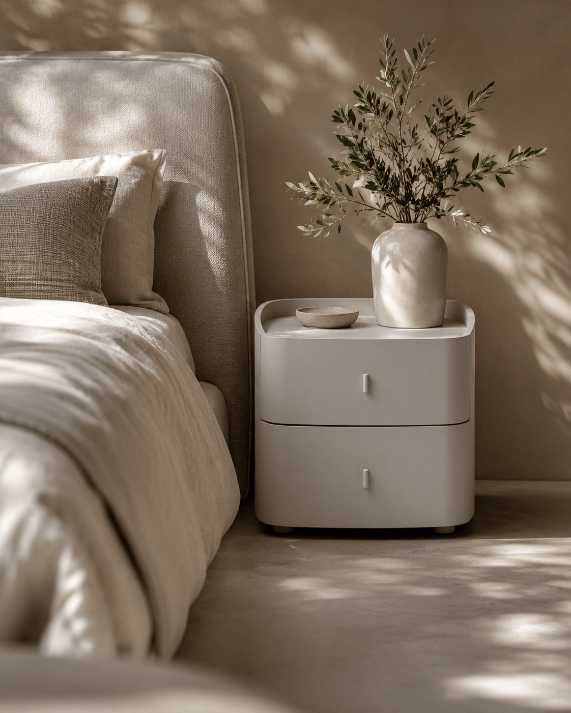 Tommy Franks - Vertu Bedside Table - Matte Beige